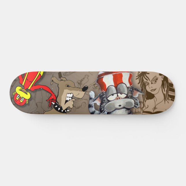 Cat Dog Monkey Girl Cartoon Skateboard Deck (Horz)
