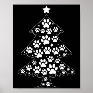 Cat Dog Paw Christmas Tree Funny Puppy Dog Cat Lov Poster