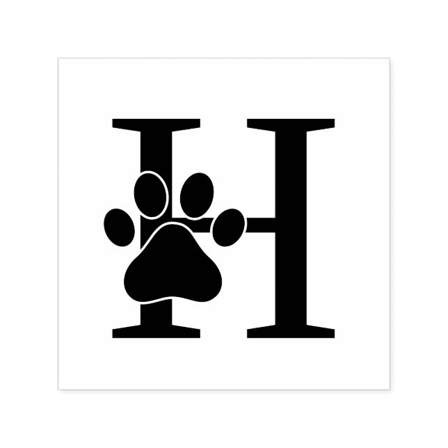 Cat Dog Paw Print Over Single Bold Initial Self-inking Stamp (Design)