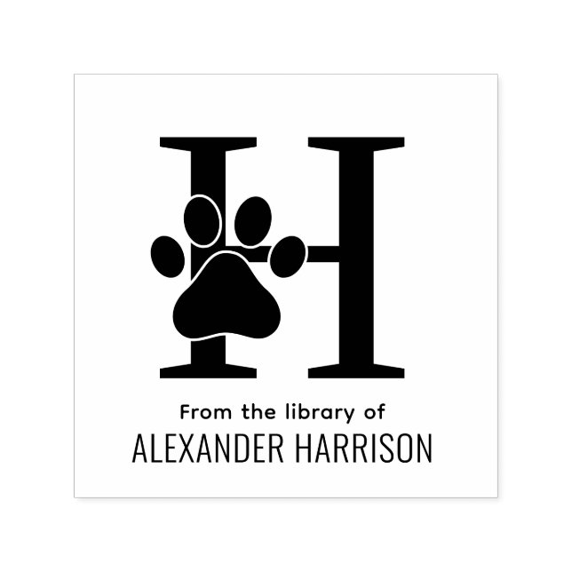Cat Dog Paw Print Over Single Initial Name Book Self-inking Stamp (Design)