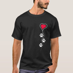 Cat Dog Paw Print with Red Heart Love Long Sleeve T-Shirt