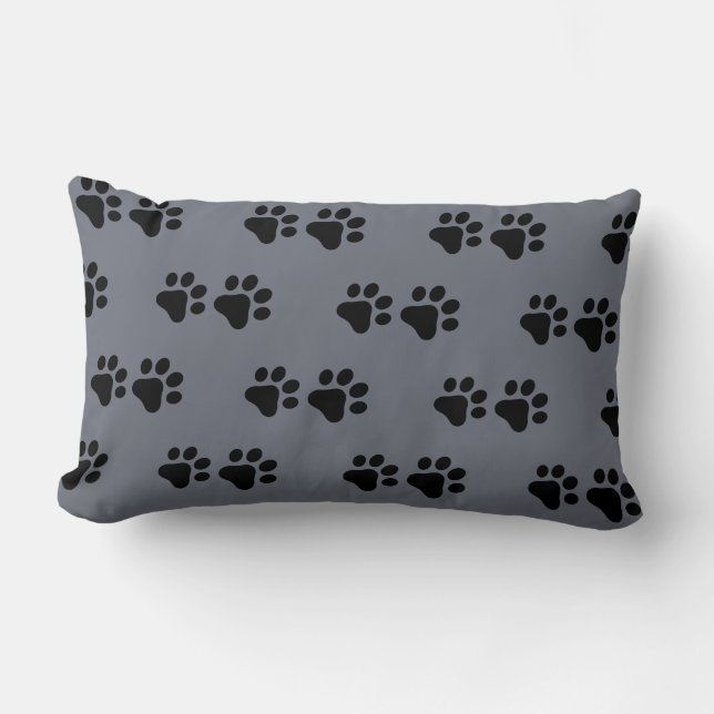 Cat / Dog paw prints -grey back ground  Lumbar Cushion (Front)