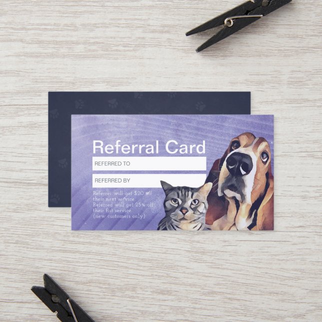 Cat & Dog Pet Care Grooming Sitting Shop Referral Card (Front/Back In Situ)
