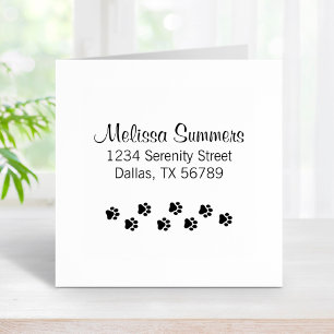 Cat Dog Pet Paw Prints Address Rubber Stamp