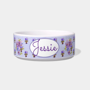 Cat Dog Shabby Floral Pansy Pansies Pet Name Bowl