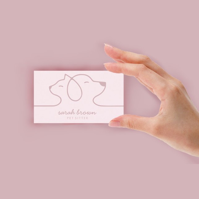 Cat Dog Soft Pink Line Logo Petsitter Business Card (Cat Dog Soft Pink Line Logo Petsitter Business Card)