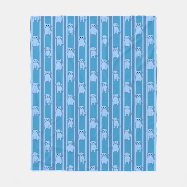 Cat & Dog Striped Fleece Blanket (Front)