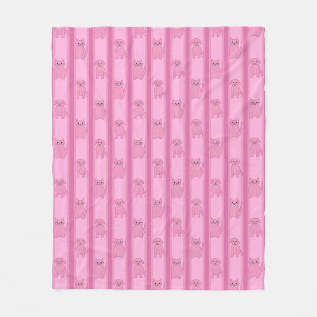 Cat & Dog Striped Fleece Blanket (Front)