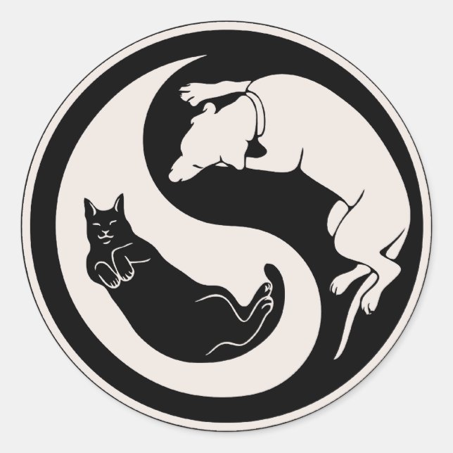 Cat-Dog Yin-Yang Classic Round Sticker (Front)