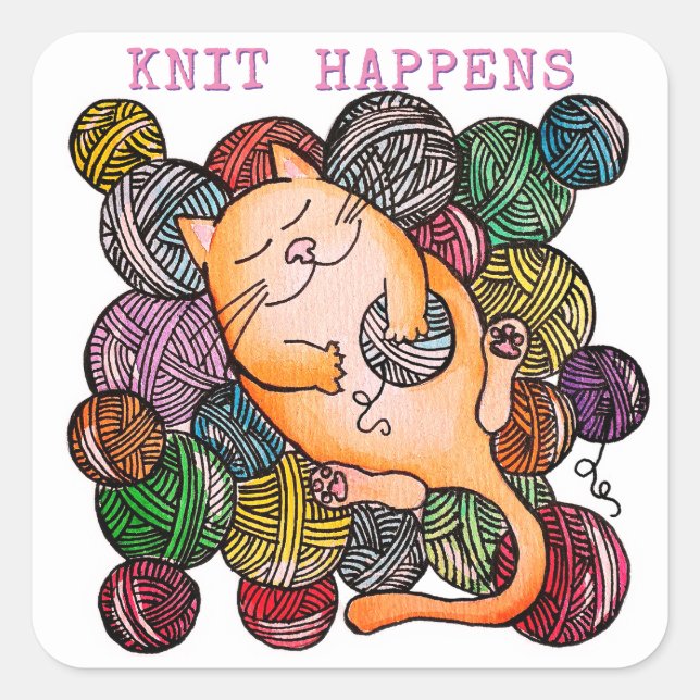 Cat Doodle Knit Happens Personalised Stickers (Front)