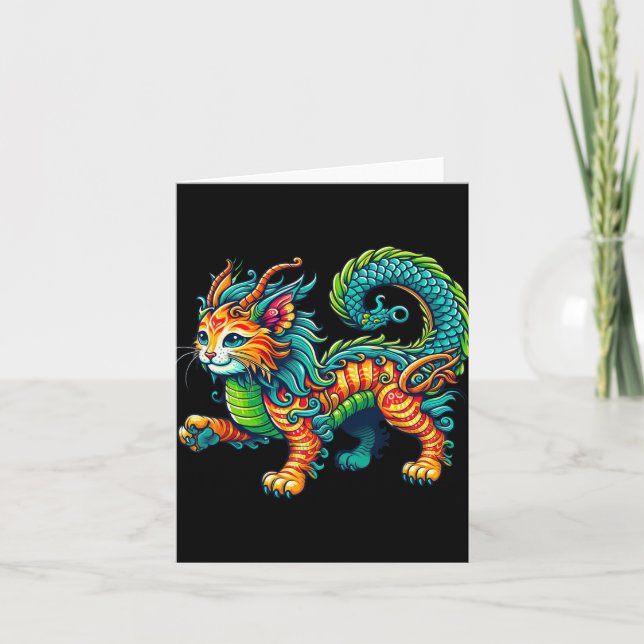 Cat Dragon Happy Chinese New Year 2024 Womens Mens Card (Front)