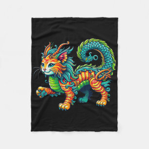 Cat Dragon Happy Chinese New Year 2024 Womens Mens Fleece Blanket