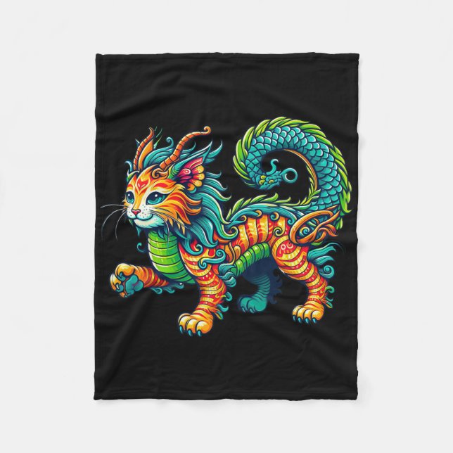 Cat Dragon Happy Chinese New Year 2024 Womens Mens Fleece Blanket (Front)