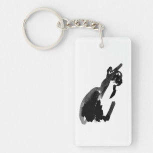 Cat Drawing Ink Brush Wash Art  Key Ring