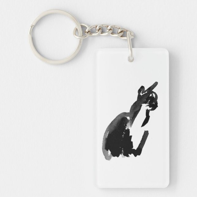 Cat Drawing Ink Brush Wash Art  Key Ring (Front)
