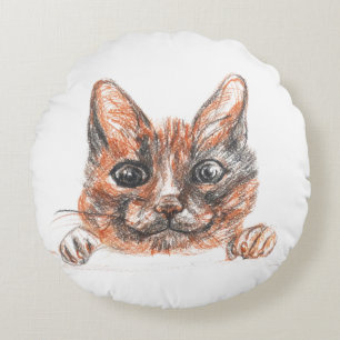 Cat Drawing Round throw cushion