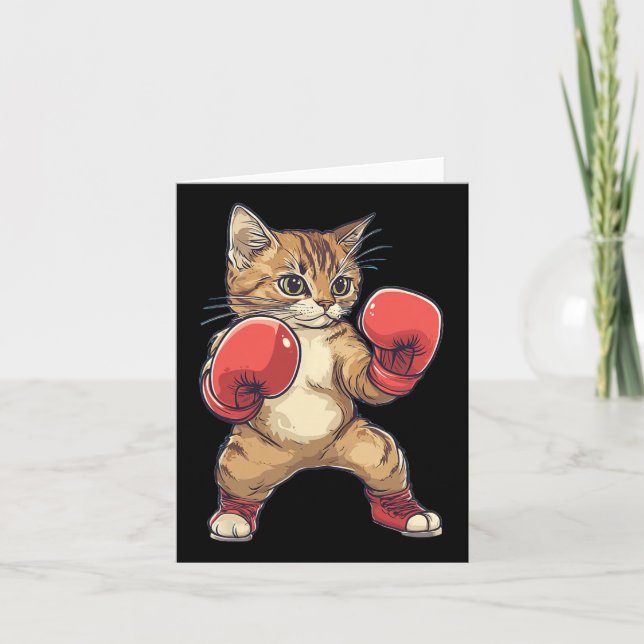 Cat Dressed As A Boxer Funny Boxing Men Women Kids Card (Front)