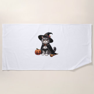 Cat Dressed as a Witch Beach Towel