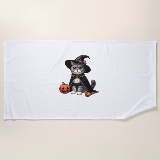 Cat Dressed as a Witch  Beach Towel (Front)