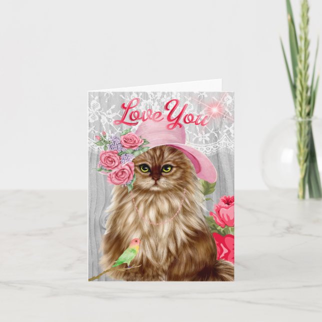 Cat dressed in Hat for Valentine's Day Holiday Card (Front)