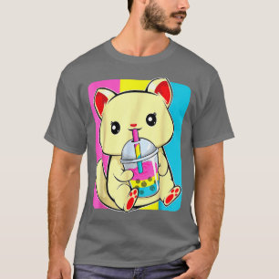Cat Drink Boba LGBT Cute Kitten Panseual Pride Rai T-Shirt