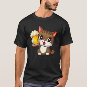 Cat Drinking Beer Camping Beer Drinking Dad Mum T-Shirt