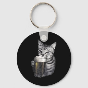 Cat drinking beer key ring