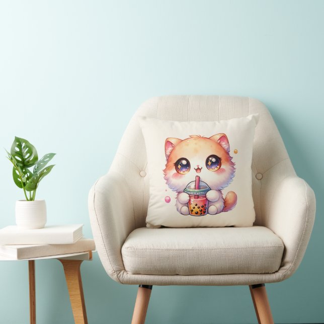Cat Drinking Boba Cute Bubble Tea Cushion (Chair)