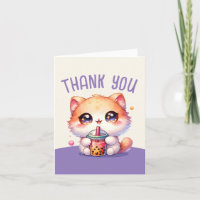 Cat Drinking Boba Cute Bubble Tea Thank You Card