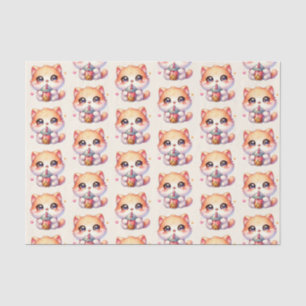 Cat Drinking Boba Cute Bubble Tea Tissue Paper