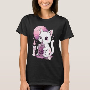 Cat Drinking Boba Goth Aesthetic Buble Tea T-Shirt