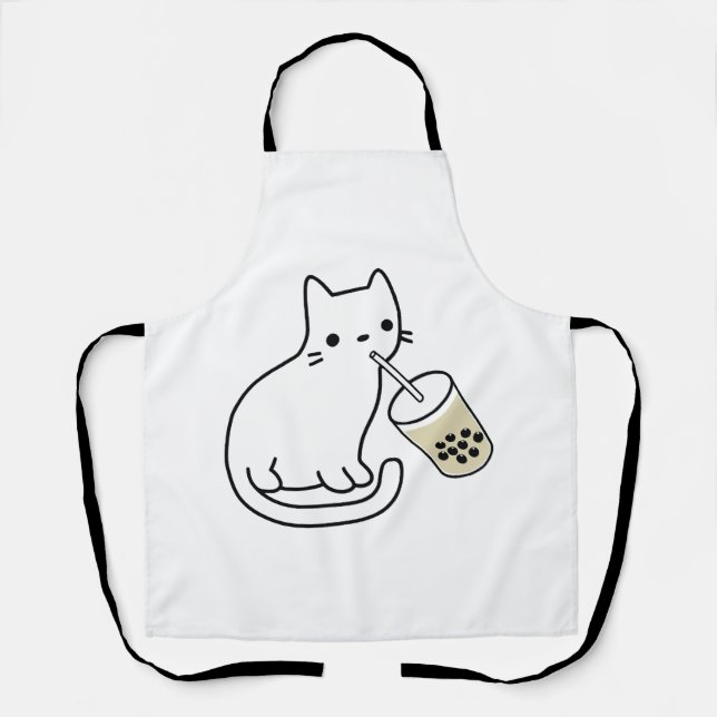 Cat Drinking Boba Milk Tea Bobalogy Hoodie Apron (Front)