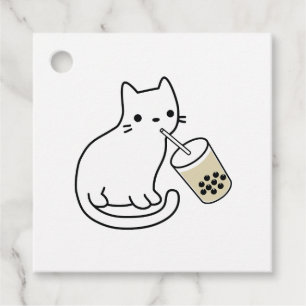 Cat Drinking Boba Milk Tea Bobalogy Hoodie Favour Tags