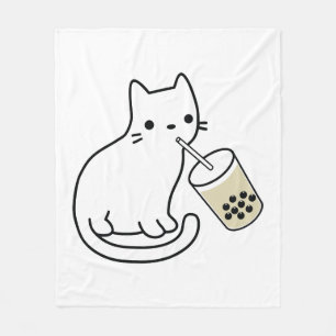 Cat Drinking Boba Milk Tea Bobalogy Hoodie Fleece Blanket