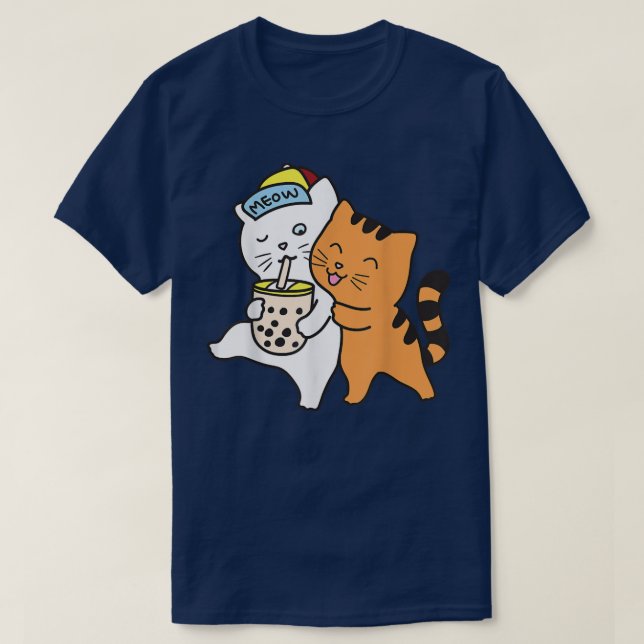 Cat Drinking Boba Shirt Tea Bubble Tea Anime Kawai (Design Front)