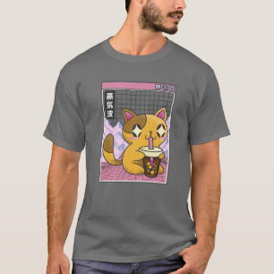 Cat Drinking Bubble Tea Boba Japan Otaku Anime 80S T-Shirt