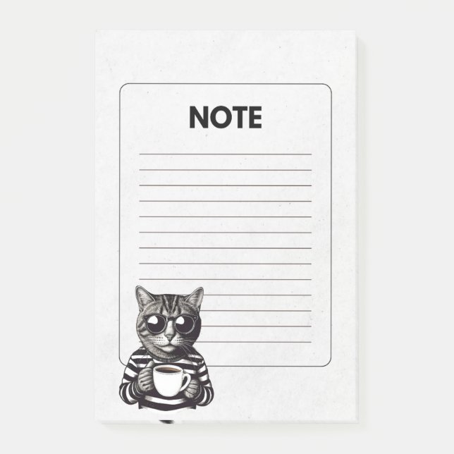 Cat drinking coffee  post-it notes (Front)