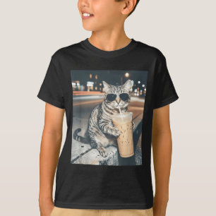 Cat drinking iced coffee funny animal meme men T-Shirt