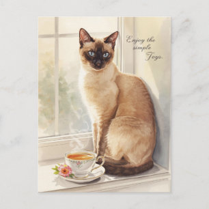Cat drinking tea for  Happy retirement cat Mom Postcard