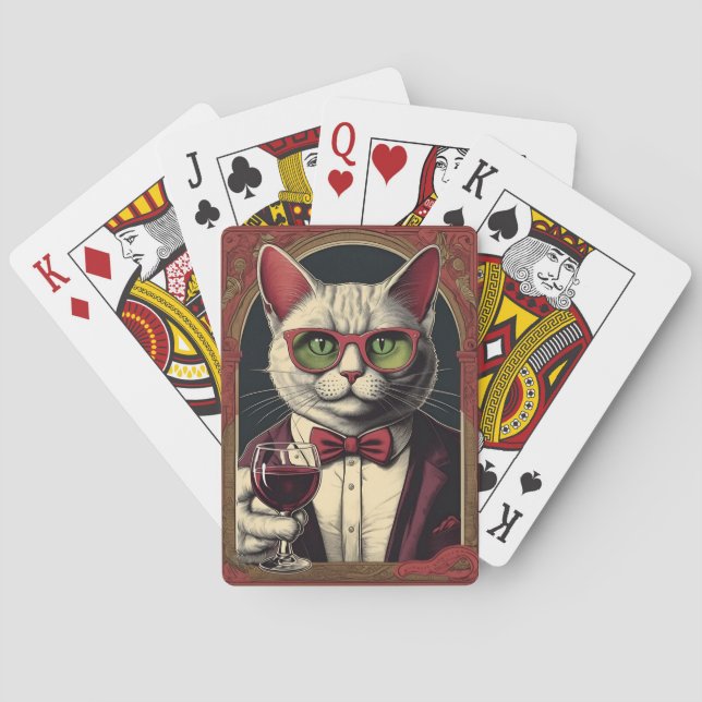 Cat drinking wine playing cards (Back)