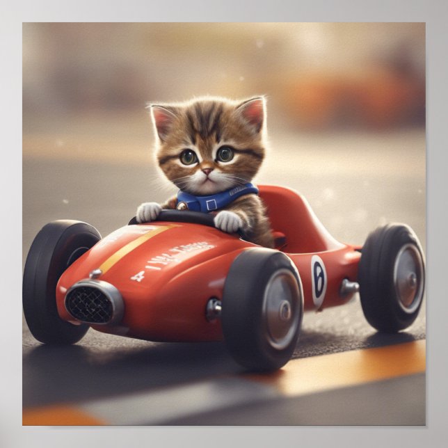 Cat driving a race car poster (Front)