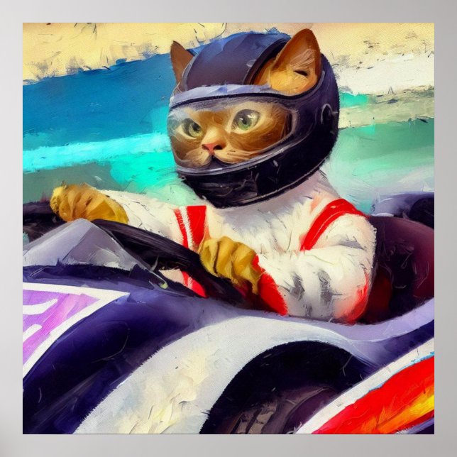 Cat Driving a Racecar Poster (Front)