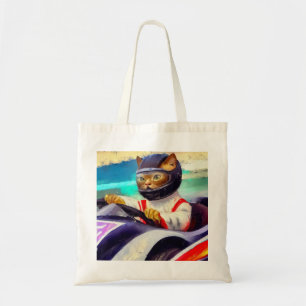 Cat Driving a Racecar Tote Bag