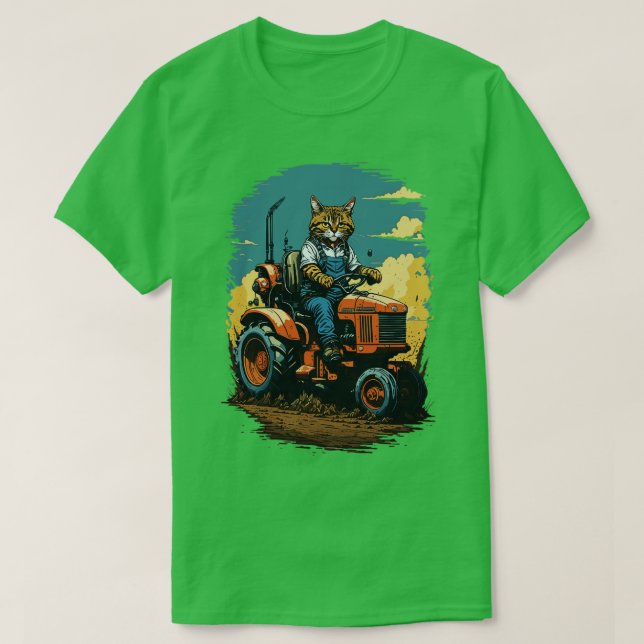 Cat driving a tractor T-Shirt (Design Front)