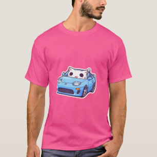 Cat Driving Blue Car T-Shirt