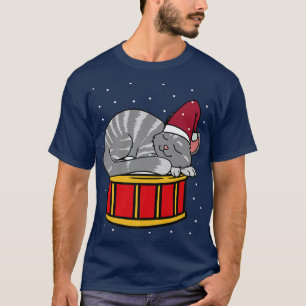 Cat drum christmas kids cute funny snow  T-Shirt