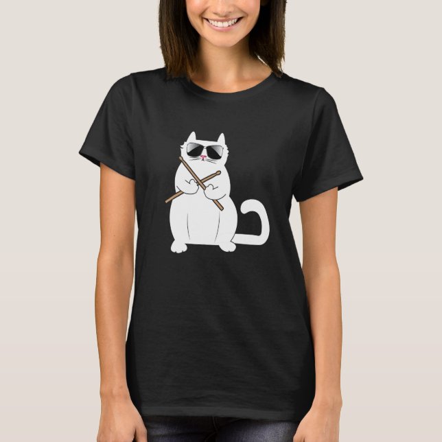 Cat Drummer Music   Musician Instrumentalist Kitty T-Shirt (Front)