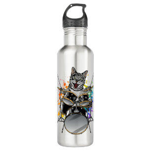 Cat Drummer Playing Drums 710 Ml Water Bottle