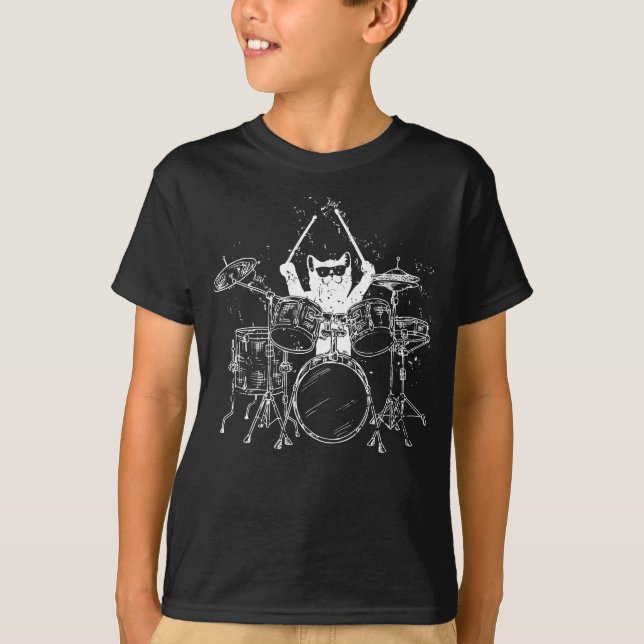 Cat Drummer Playing Drums Boy T-Shirt (Front)