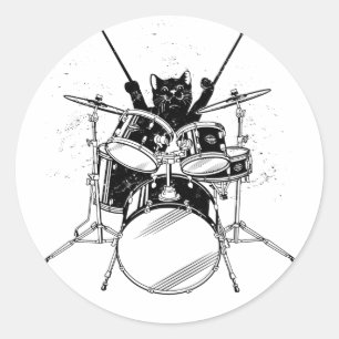 Cat Drummer Playing Drums Classic Round Sticker